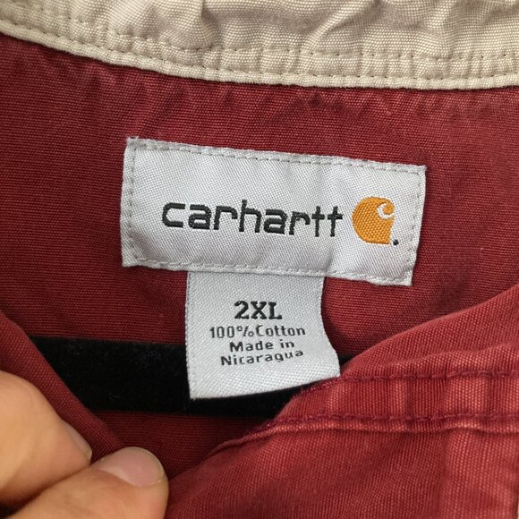 Carhartt Red Short Sleeve Button Up Shirt Work Chore Ranch Rodeo Outdoor XXL - Picture 6 of 9
